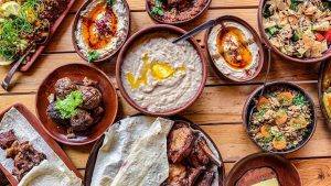 Various Armenian traditional dishes on a table