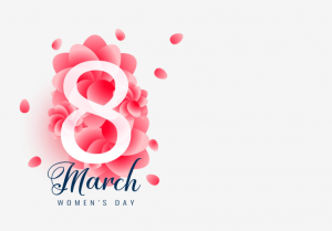 March 8 Women’s Day graphic with pink floral number eight.