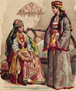 Illustration of a woman wearing traditional Armenian Erzurum clothing